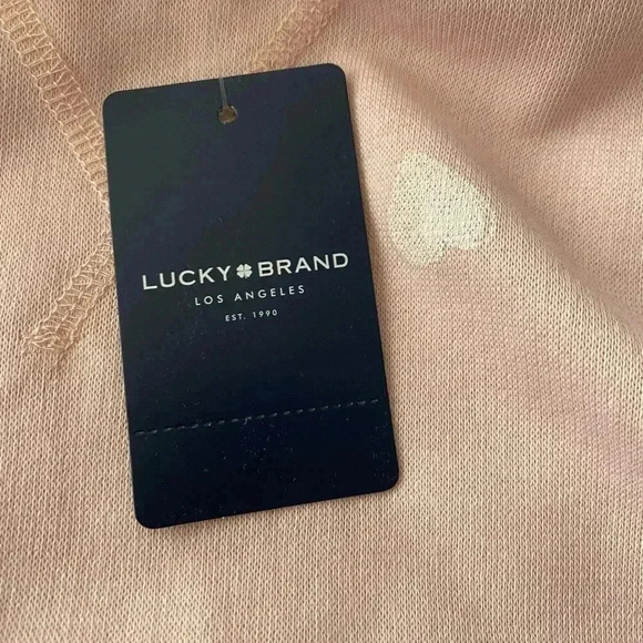 🆕 Lucky Brand Heart Print Oversized Side-Split Sweatshirt Blush Pink S🆕 - Picture 10 of 11